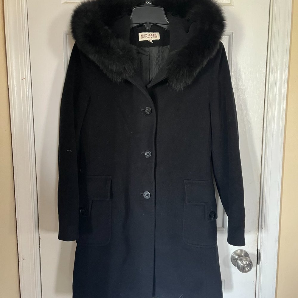 Michael Michael Kors Wool Cost with Fur Lined Hood